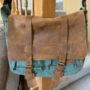 Messenger bag for laptop leather and canvas